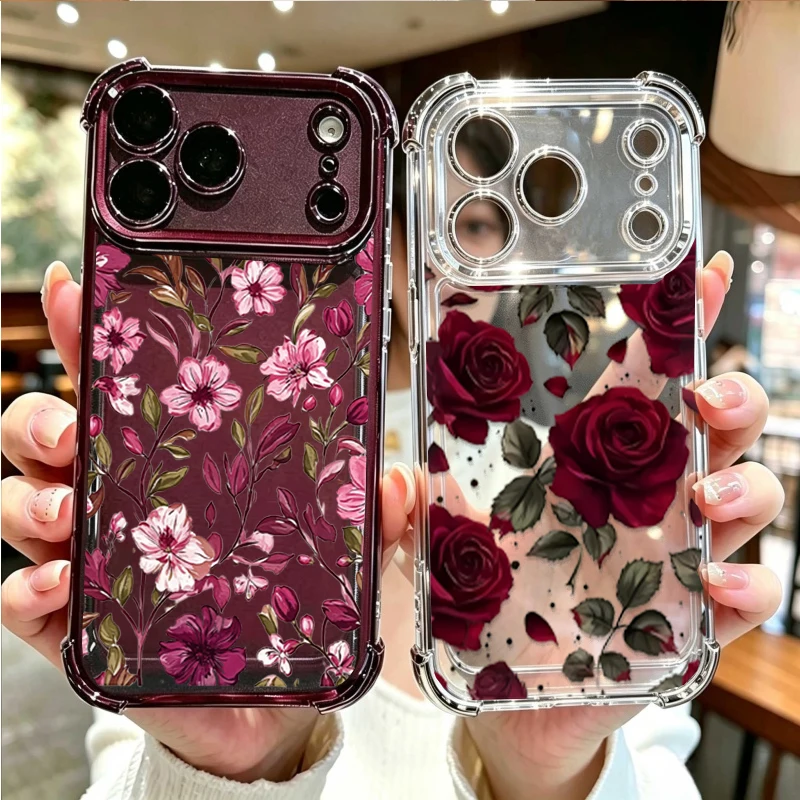 Vintage Floral Pattern Soft Case - Vintage hoesje met rood bloemenpatroon voor